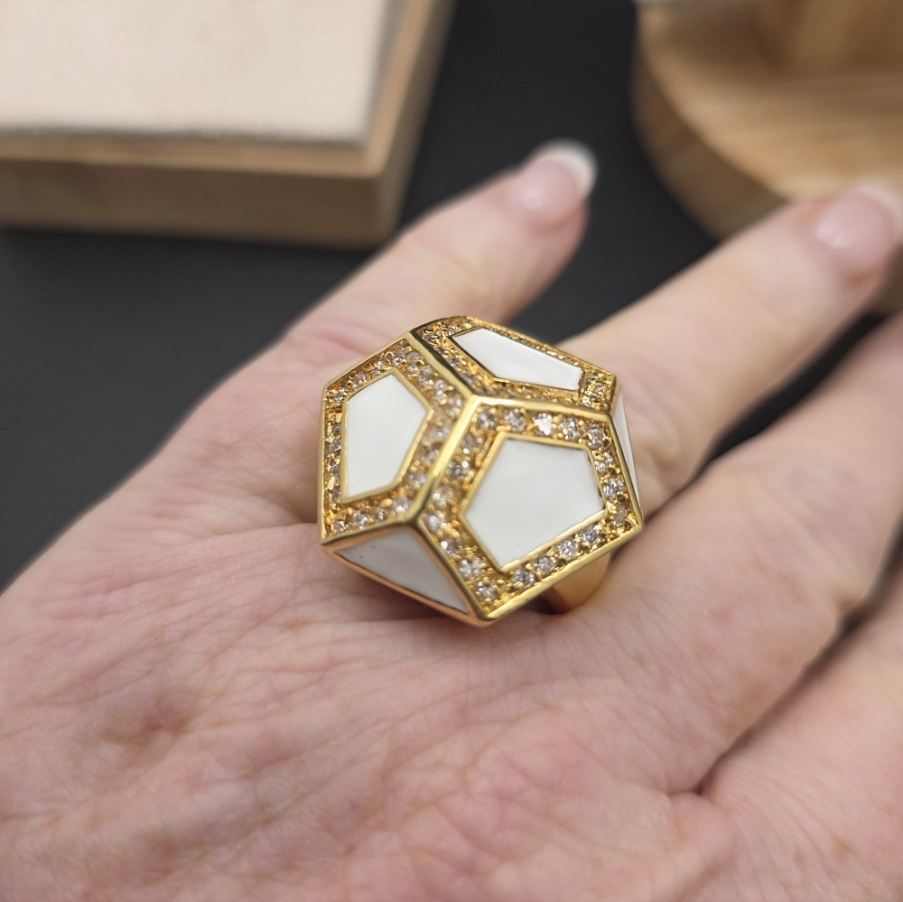Gold and White Geometric Statement Ring (2072) - Picture 6 of 6